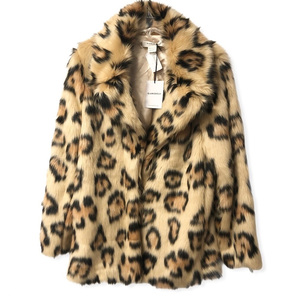 Glamorous Leopard Faux Fur Coat - Beige/Black